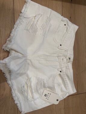 Billabong White Distressed Frayed Hem Jean Shorts